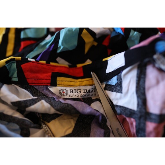 Big Dart 80s Style Colorful Geometric Pop Art Button Up Long Sleeve Color Block - Picture 5 of 11